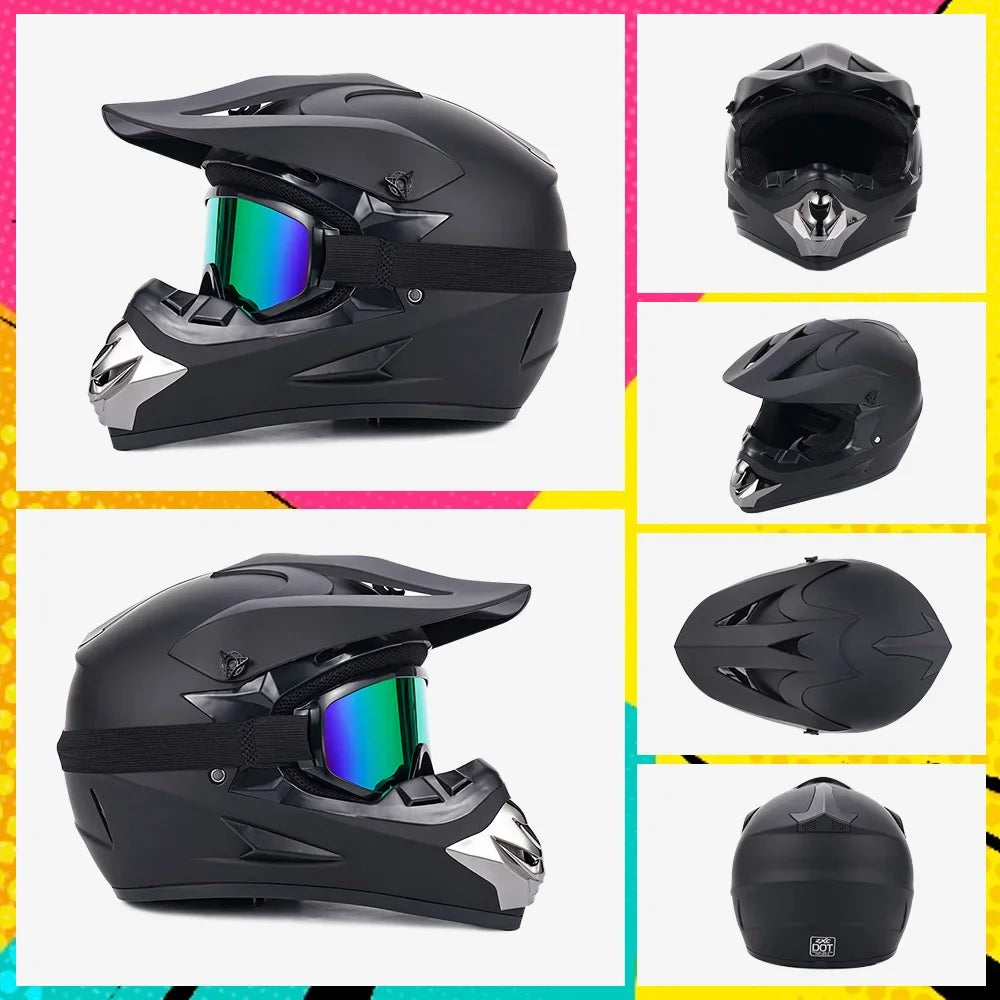 Off Road Motorbike Full Face Helmet Goggles Gloves Mask Set
