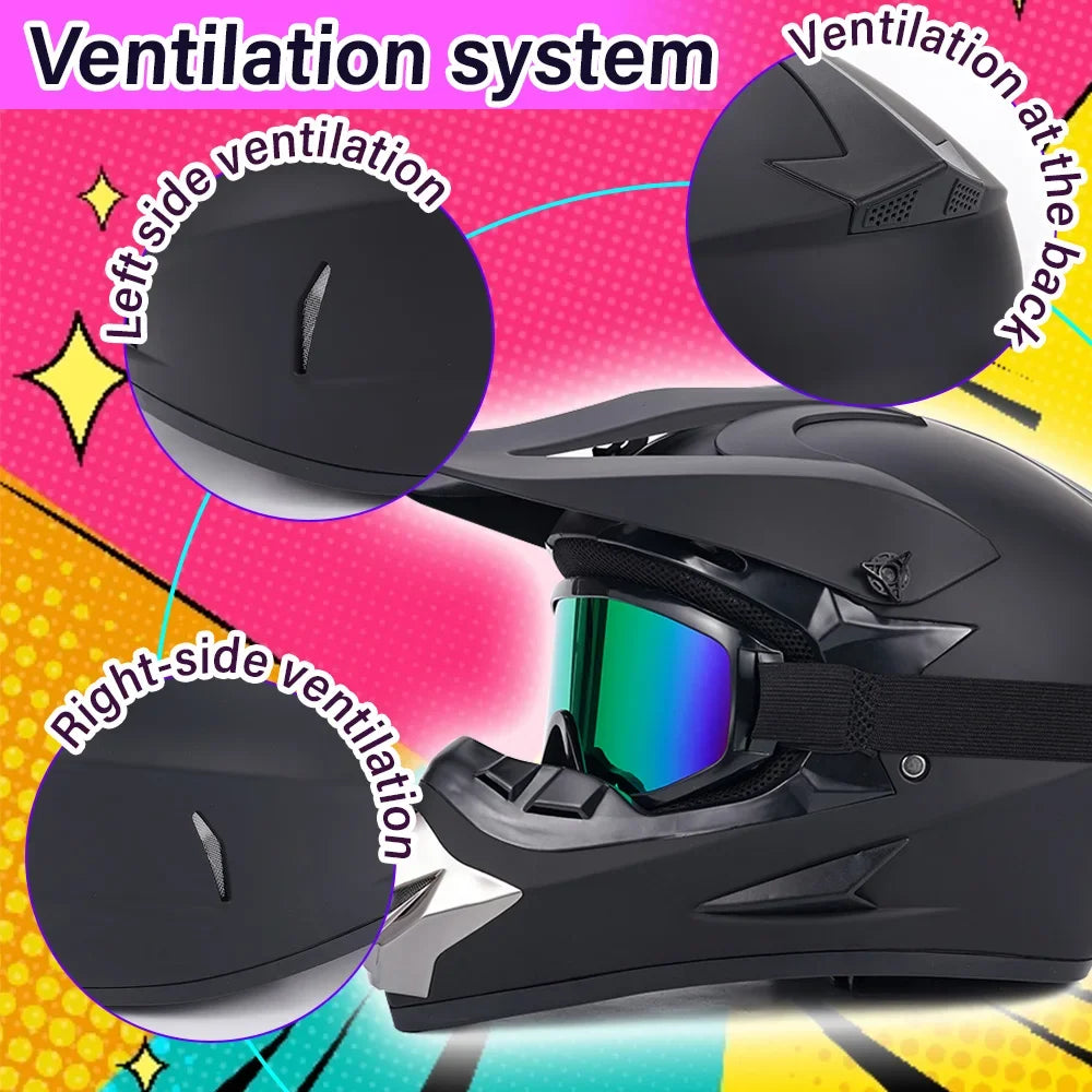 Off Road Motorbike Full Face Helmet Goggles Gloves Mask Set