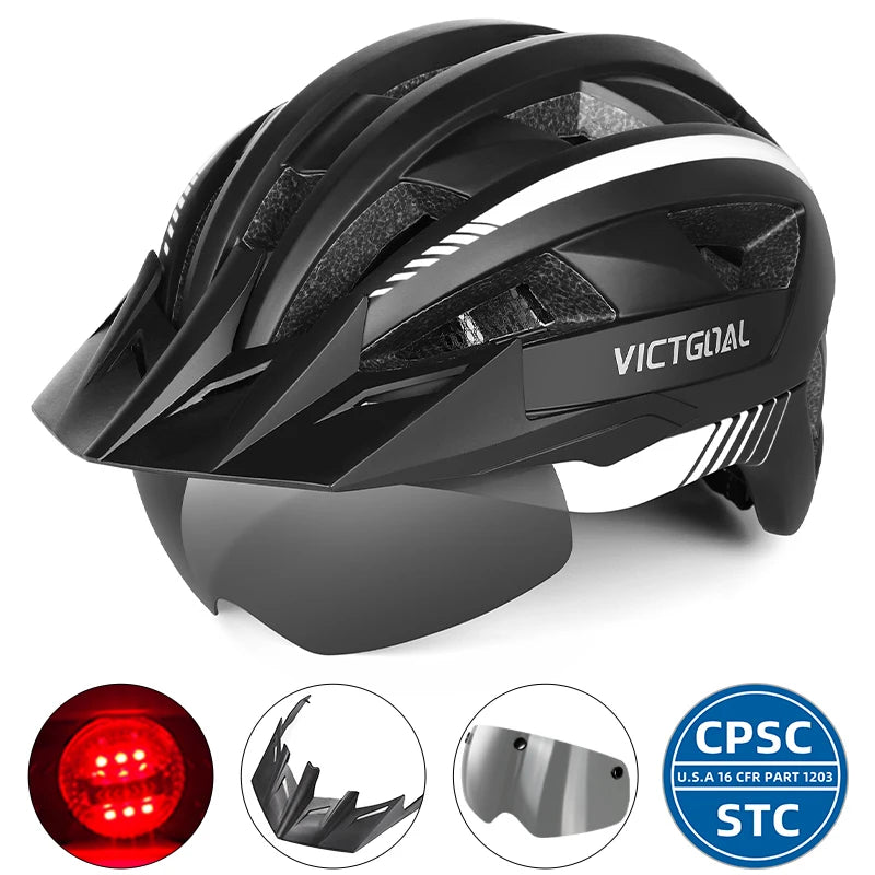 Victgoal MTB Helmet With Visor LED Rear Light Racing