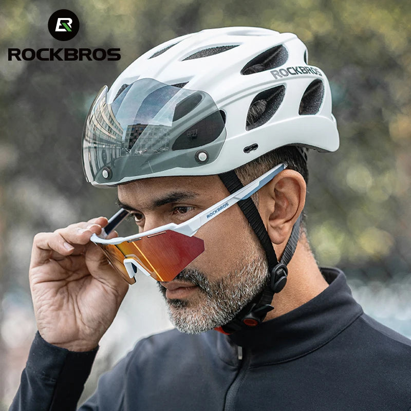 ROCKBROS Cycling Helmet With Goggles Integrated Lightweight Head Protection For MTB And Road