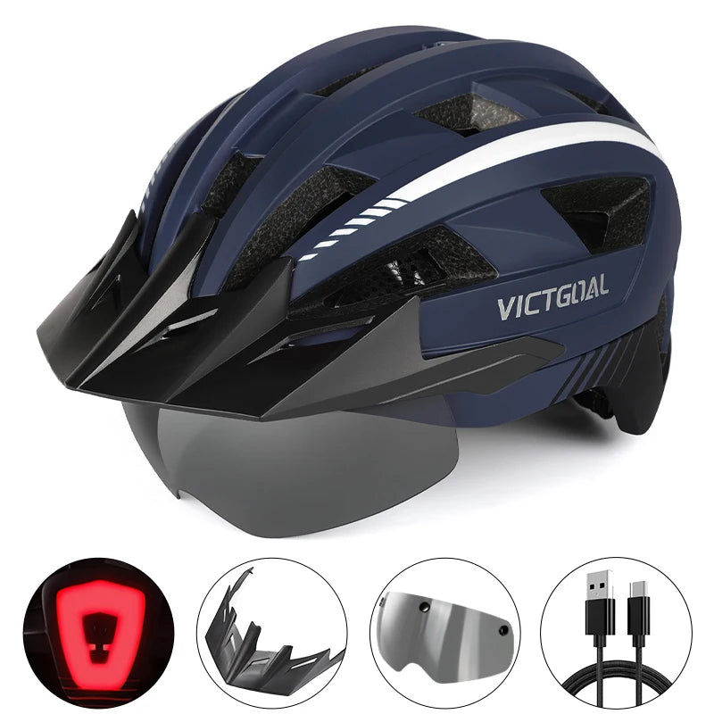 Victgoal MTB Helmet With Visor LED Rear Light Racing