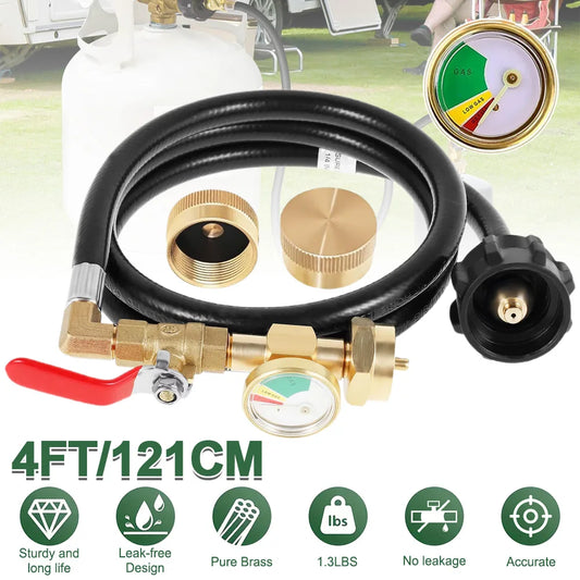 Propane Refill Adapter With Glow Gauge Brass Hose Connector