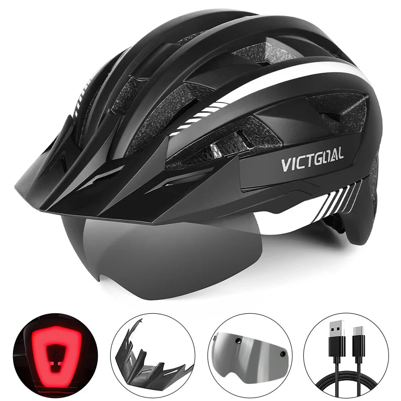 Victgoal MTB Helmet With Visor LED Rear Light Racing