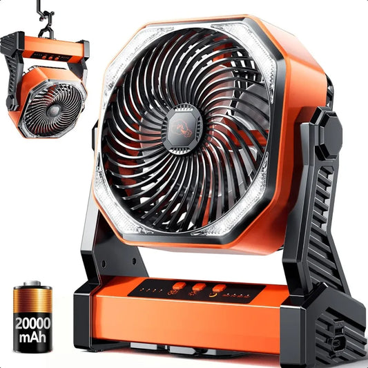 Rechargeable Camping LED Fan With Light Hook