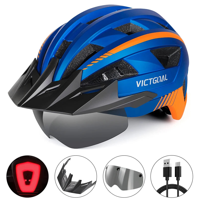 Victgoal MTB Helmet With Visor LED Rear Light Racing
