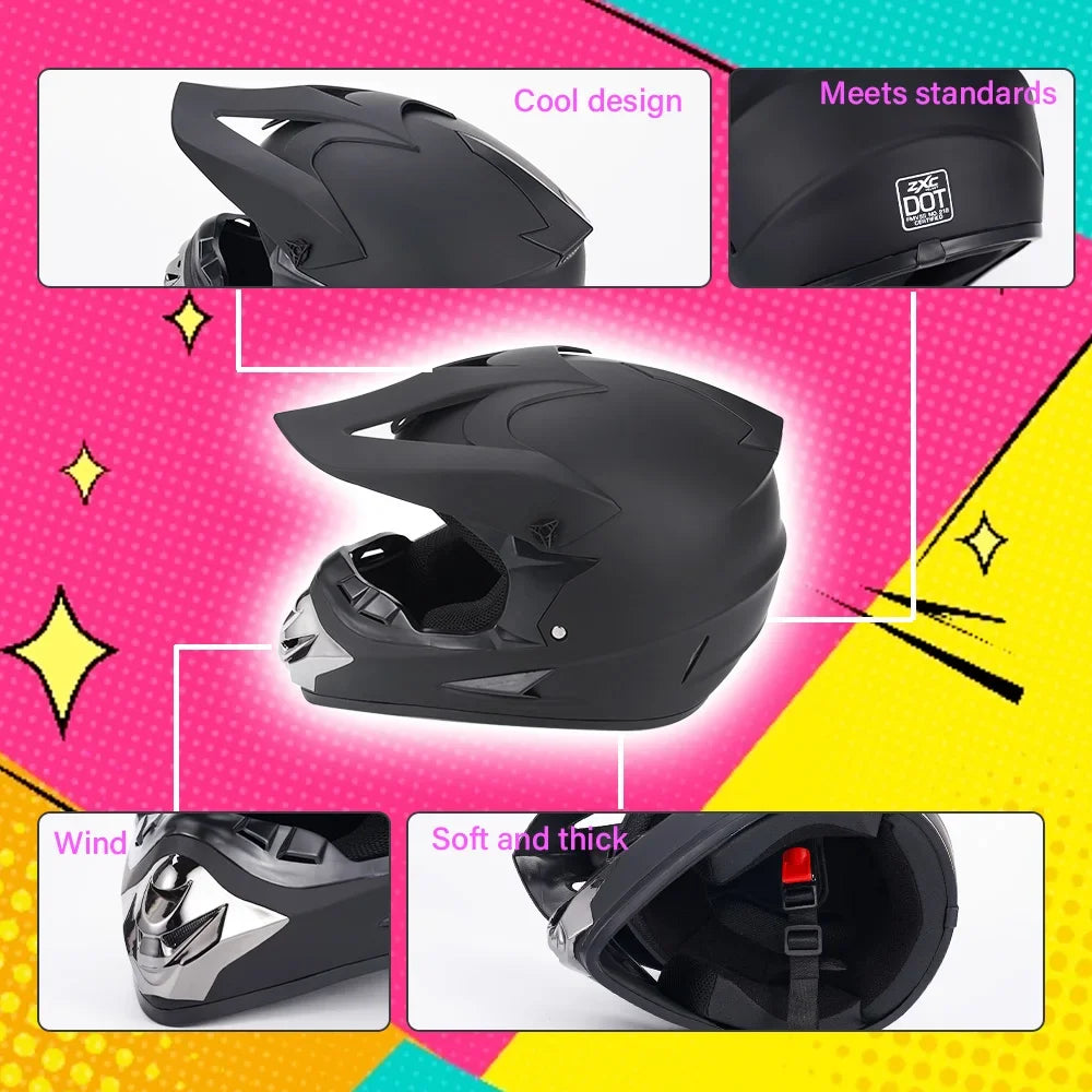 Off Road Motorbike Full Face Helmet Goggles Gloves Mask Set