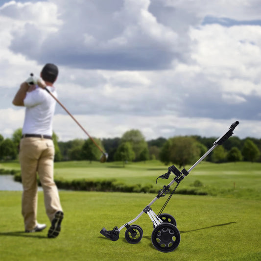 3 Wheel Golf Push Cart Portable Foldable With Bottle Holder