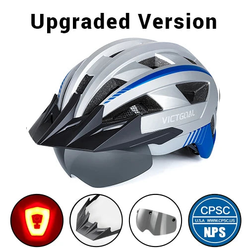 Victgoal MTB Helmet With Visor LED Rear Light Racing
