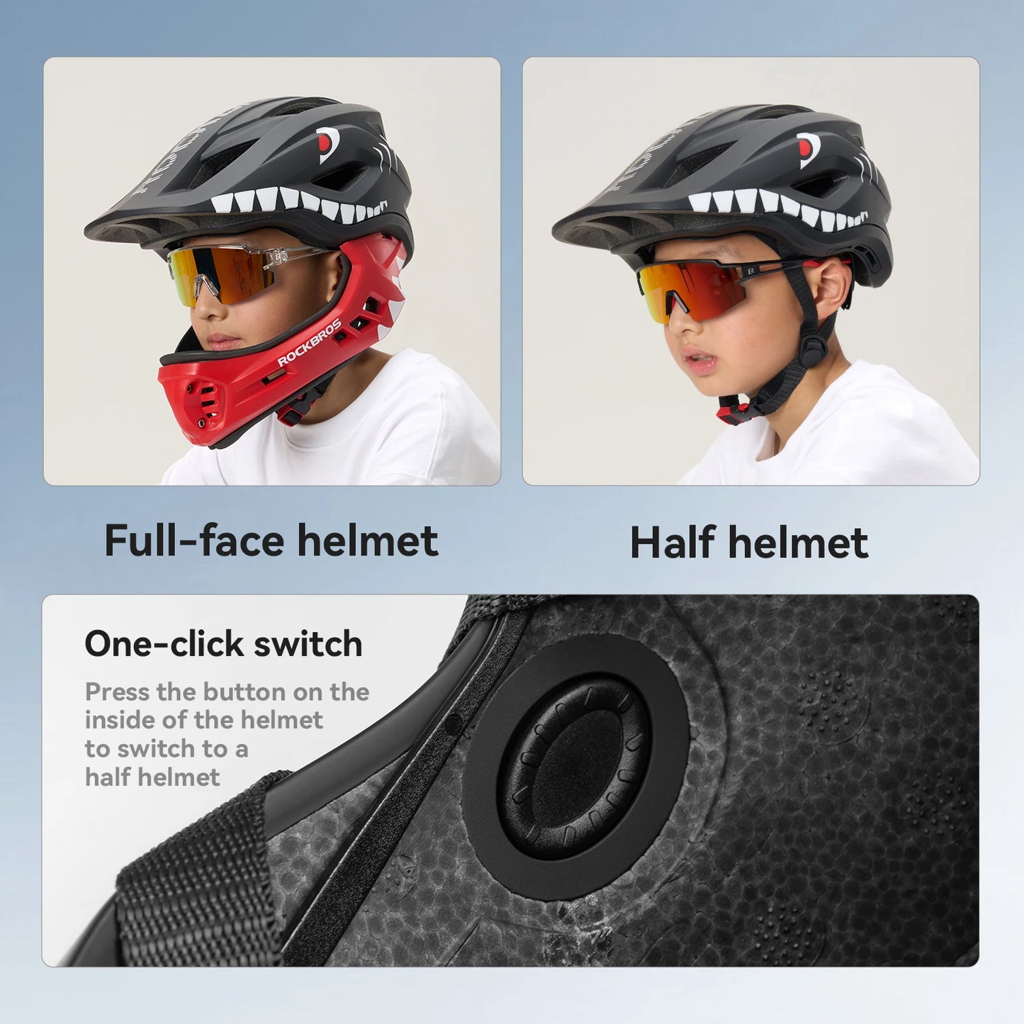 ROCKBROS Kids Detachable Full Face Cycling Helmet Safety