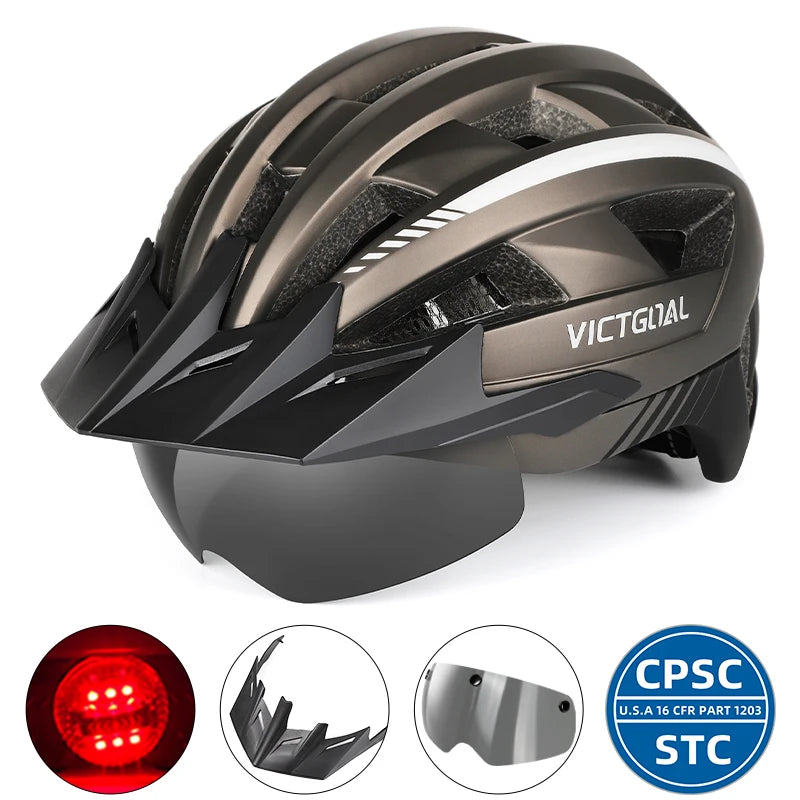 Victgoal MTB Helmet With Visor LED Rear Light Racing
