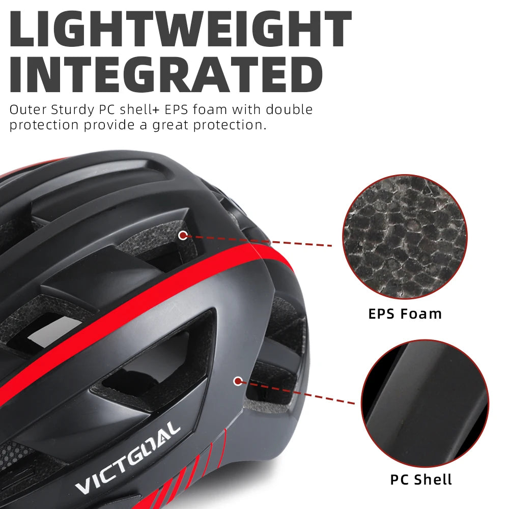 Victgoal MTB Helmet With Visor LED Rear Light Racing