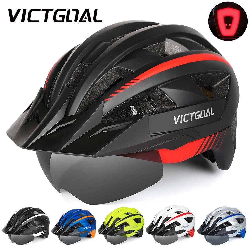 Victgoal MTB Helmet With Visor LED Rear Light Racing