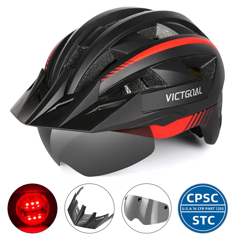 Victgoal MTB Helmet With Visor LED Rear Light Racing