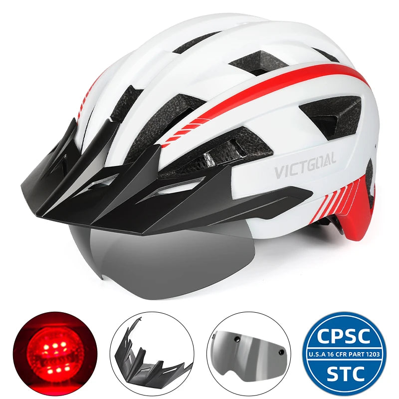 Victgoal MTB Helmet With Visor LED Rear Light Racing