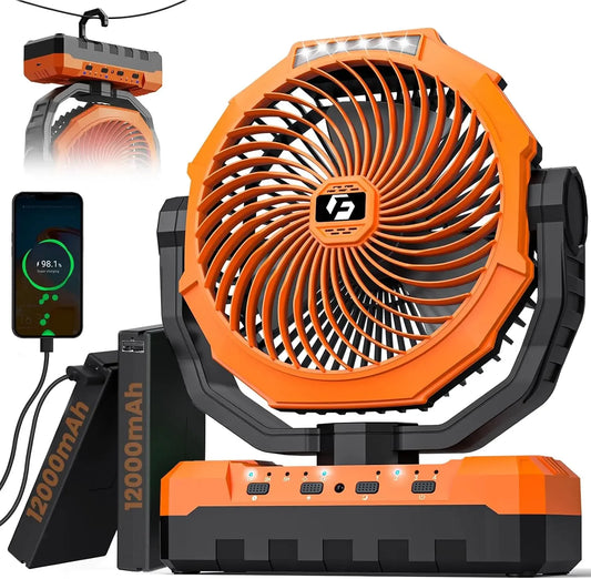 AUKYGGU Rechargeable Camping Fan With Light And Hook