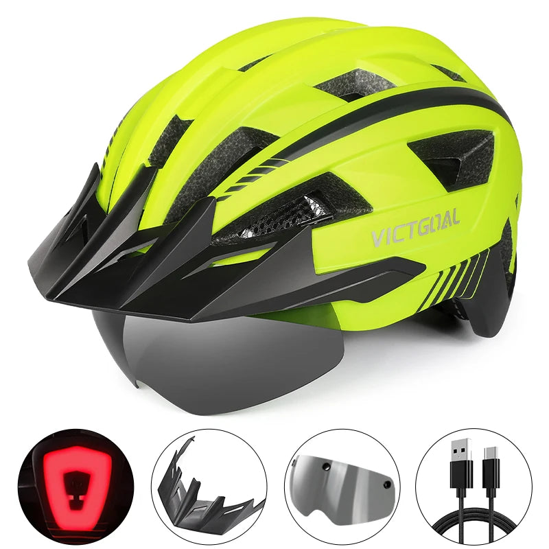 Victgoal MTB Helmet With Visor LED Rear Light Racing