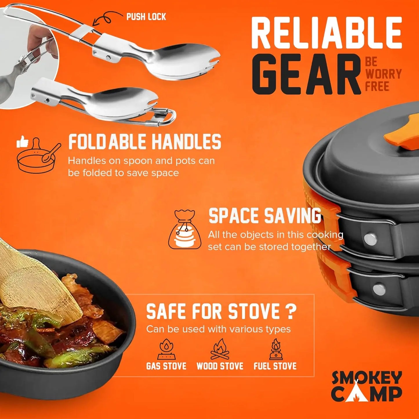 Camping Cookware Mess Kit All In One Nonstick Stove Set