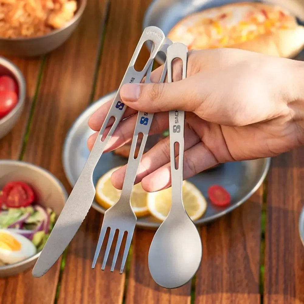 Lightweight Titanium Long Handle Spoon Fork For Camping EDC