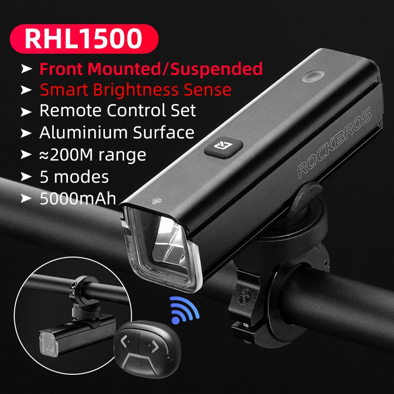 ROCKBROS 1500LM Rechargeable Bike Light With Smart Sensor