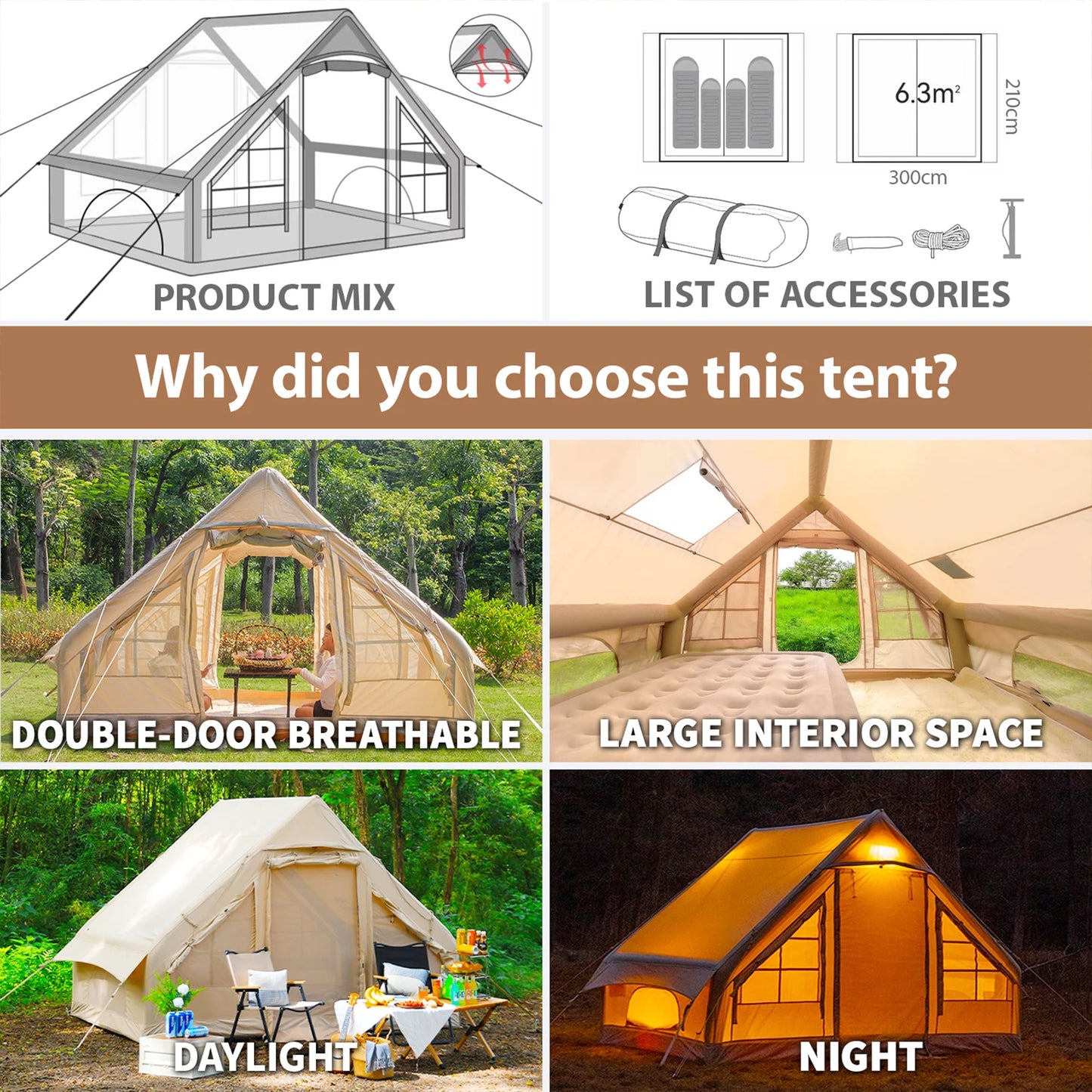 Pro Gear Sporting Goods Inflatable Camping Tent All Weather