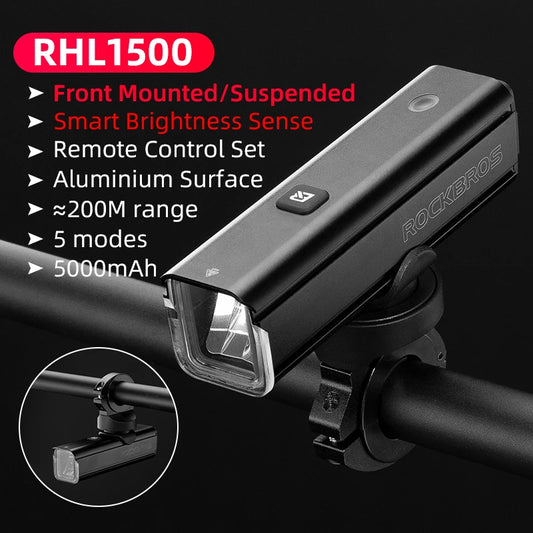 ROCKBROS 1500LM Rechargeable Bike Light With Smart Sensor