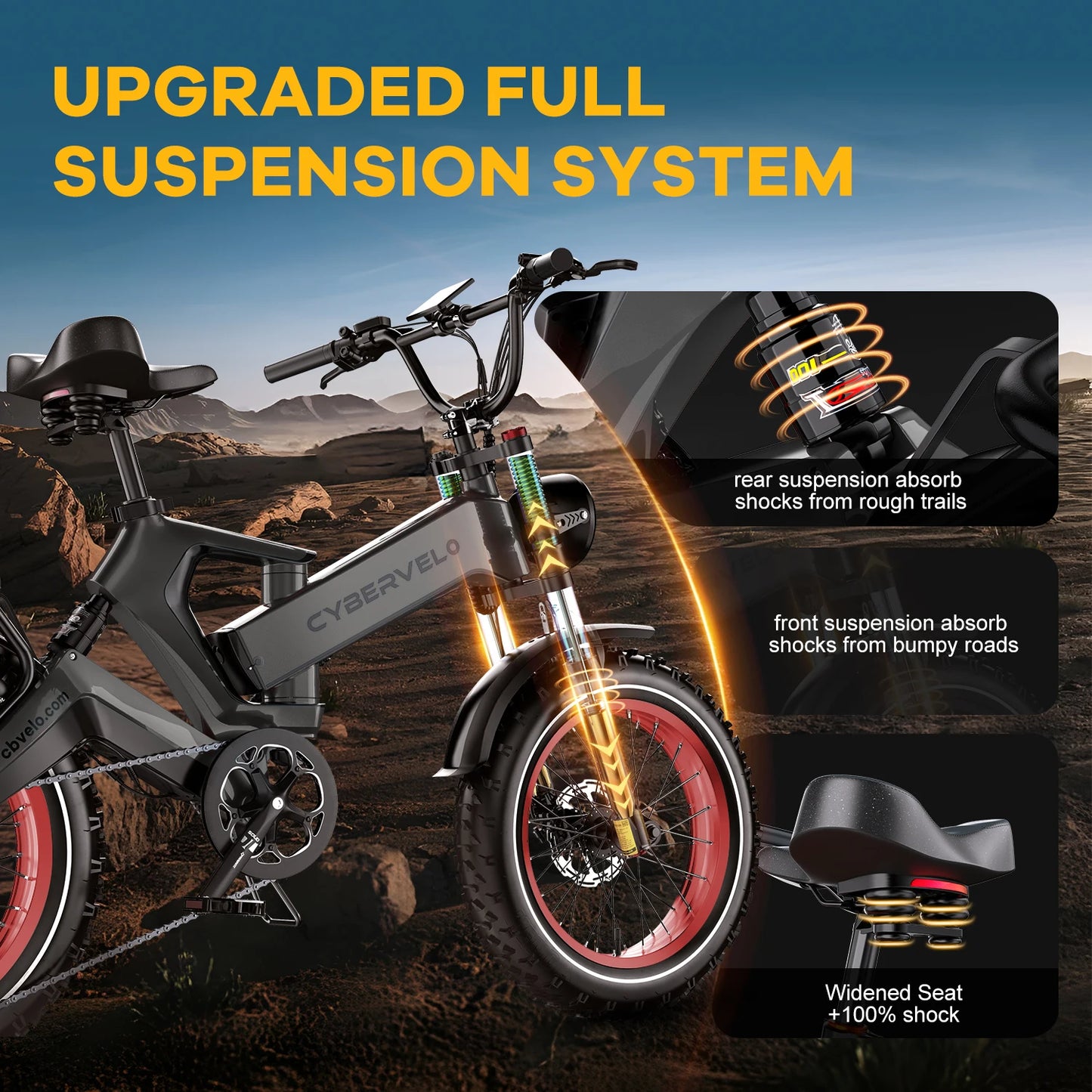 CYBERVELO Folding Electric Bike 1000W 35MPH 100 Mile Range